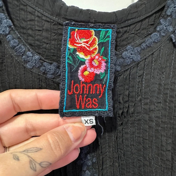 Johnny Was | Embroidered Black and Navy Blouse | Size: XS - Picture 10 of 12
